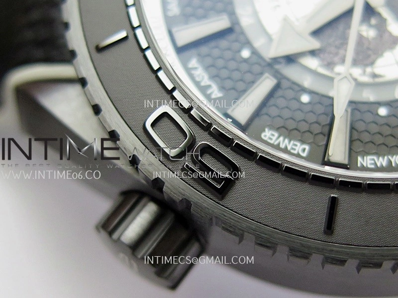 Planet Ocean 45.5mm GMT Worldtimer Real Ceramic VSF 1:1 Best Edition Black Gray Dial On Black Rubber Strap Super Clone 8938