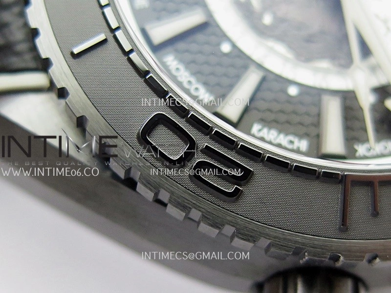 Planet Ocean 45.5mm GMT Worldtimer Real Ceramic VSF 1:1 Best Edition Black Gray Dial On Black Rubber Strap Super Clone 8938