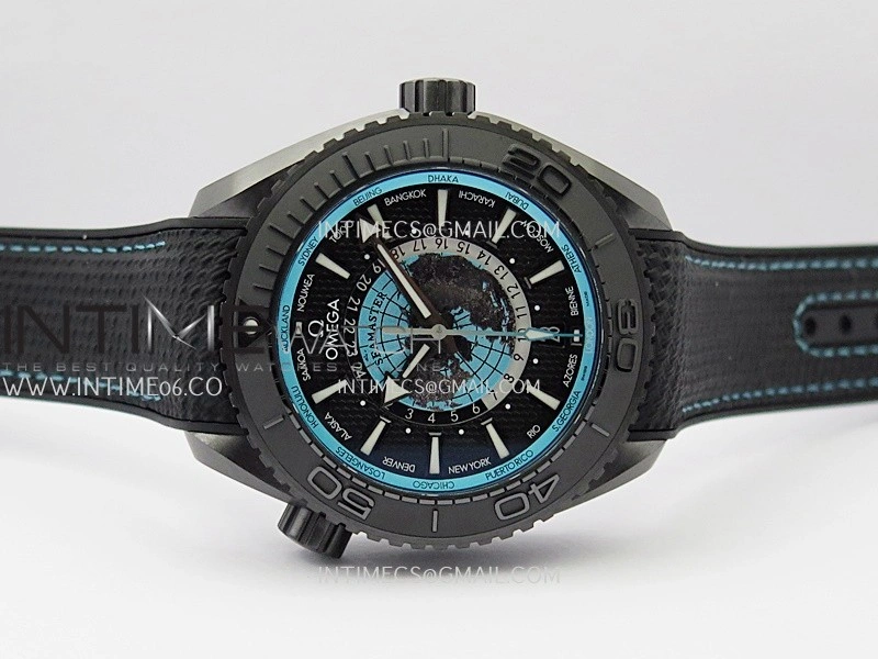 Planet Ocean 45.5mm GMT Worldtimer Real Ceramic VSF 1:1 Best Edition Black blue Dial On Black Rubber Strap Super Clone 8938
