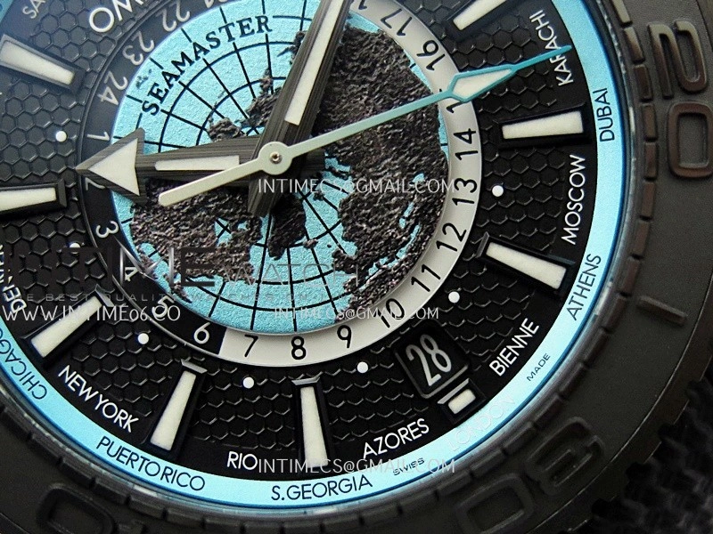 Planet Ocean 45.5mm GMT Worldtimer Real Ceramic VSF 1:1 Best Edition Black blue Dial On Black Rubber Strap Super Clone 8938