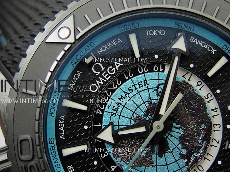 Planet Ocean 45.5mm GMT Worldtimer Real Ceramic VSF 1:1 Best Edition Black blue Dial On Black Rubber Strap Super Clone 8938