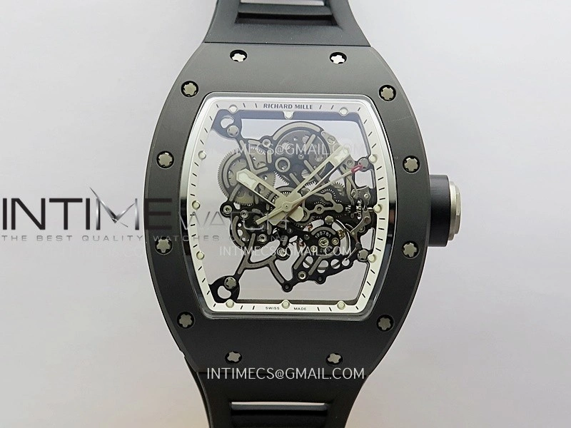 RM055 Black Ceramic White Inner Bezel DF Best Edition On Black Rubber Strap RMUL2 Super Clone