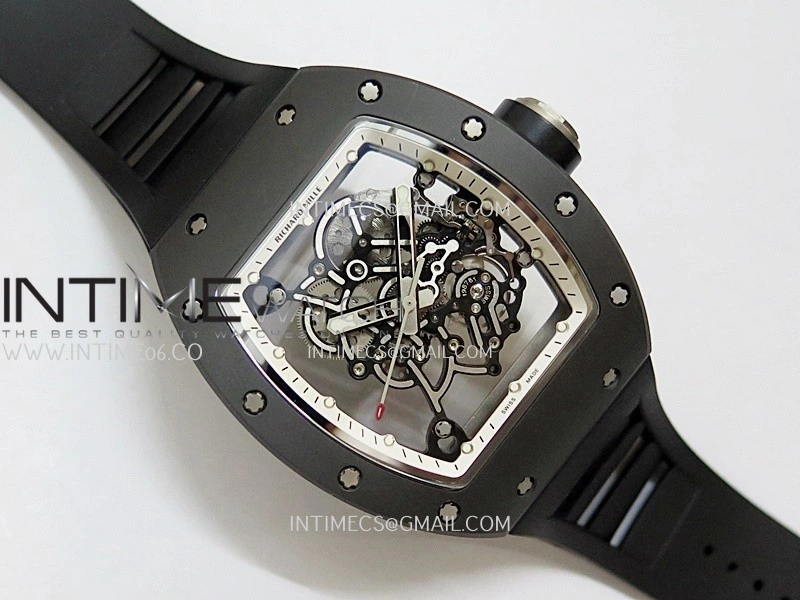 RM055 Black Ceramic White Inner Bezel DF Best Edition On Black Rubber Strap RMUL2 Super Clone