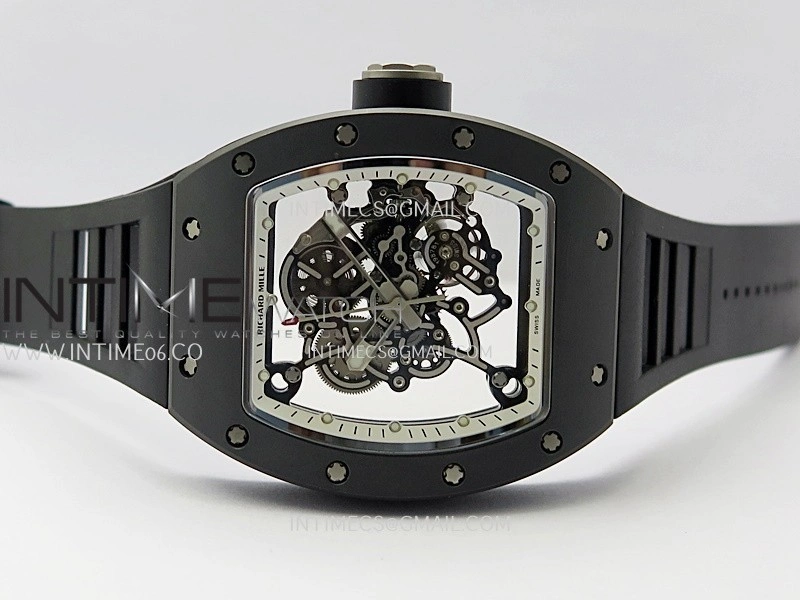RM055 Black Ceramic White Inner Bezel DF Best Edition On Black Rubber Strap RMUL2 Super Clone