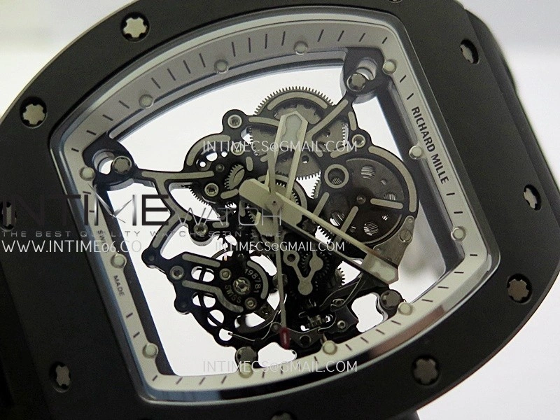 RM055 Black Ceramic White Inner Bezel DF Best Edition On Black Rubber Strap RMUL2 Super Clone