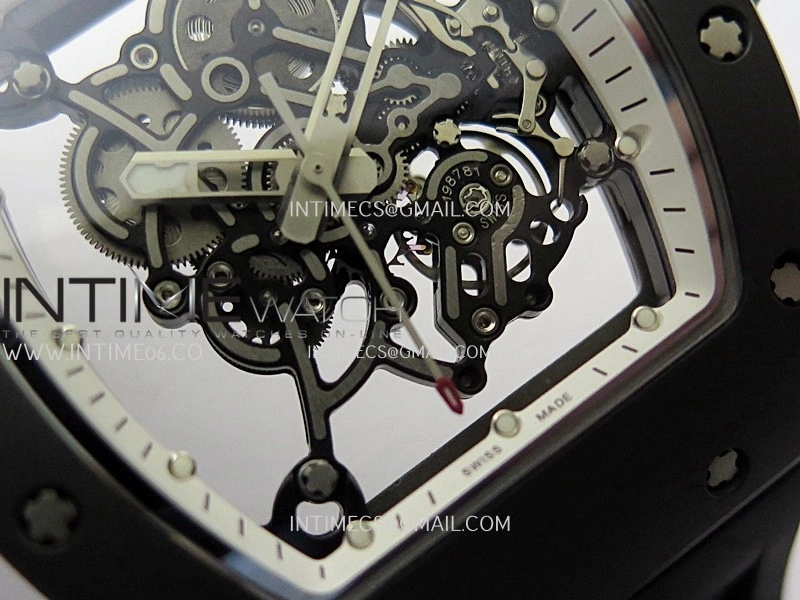 RM055 Black Ceramic White Inner Bezel DF Best Edition On Black Rubber Strap RMUL2 Super Clone