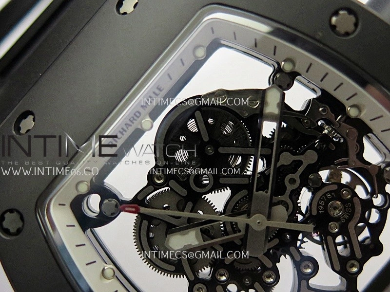RM055 Black Ceramic White Inner Bezel DF Best Edition On Black Rubber Strap RMUL2 Super Clone
