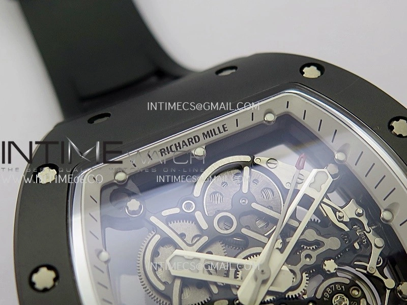 RM055 Black Ceramic White Inner Bezel DF Best Edition On Black Rubber Strap RMUL2 Super Clone