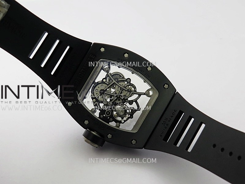 RM055 Black Ceramic White Inner Bezel DF Best Edition On Black Rubber Strap RMUL2 Super Clone