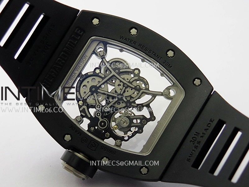 RM055 Black Ceramic White Inner Bezel DF Best Edition On Black Rubber Strap RMUL2 Super Clone
