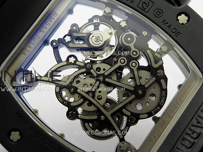 RM055 Black Ceramic White Inner Bezel DF Best Edition On Black Rubber Strap RMUL2 Super Clone