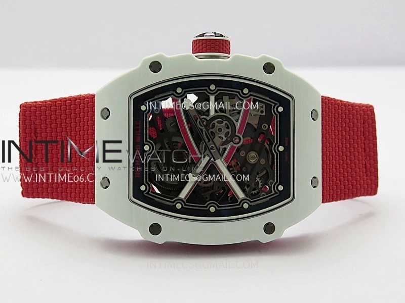RM67-02 Real White Ceramic Red NTPT Case 1:1 Best Edition Skeleton Dial On Red Nylon strap CRMA7 Clone