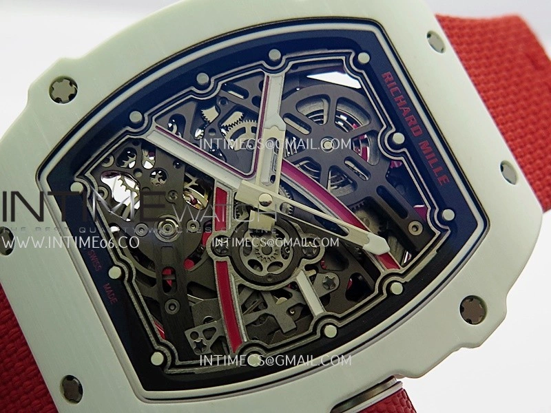 RM67-02 Real White Ceramic Red NTPT Case 1:1 Best Edition Skeleton Dial On Red Nylon strap CRMA7 Clone