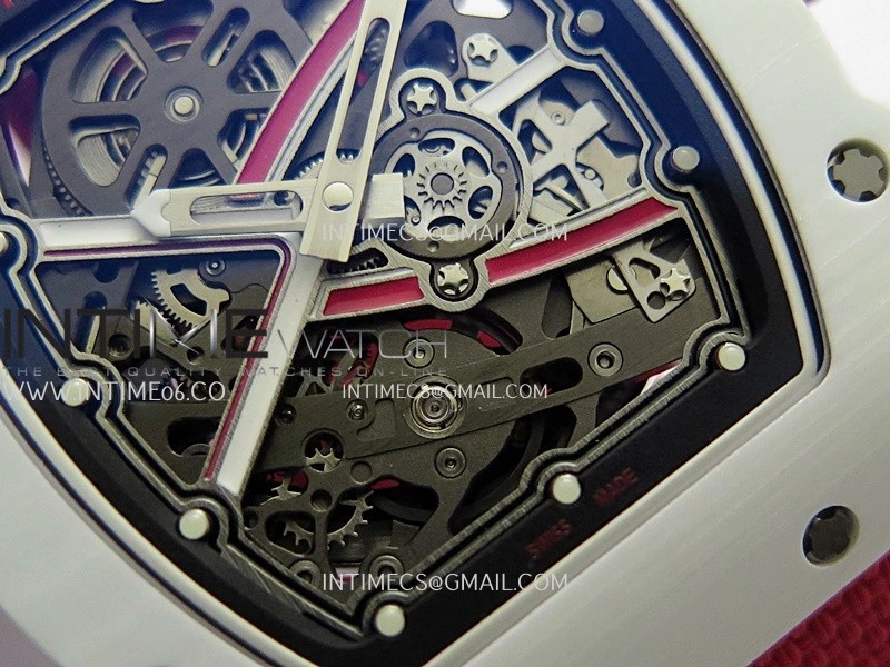 RM67-02 Real White Ceramic Red NTPT Case 1:1 Best Edition Skeleton Dial On Red Nylon strap CRMA7 Clone
