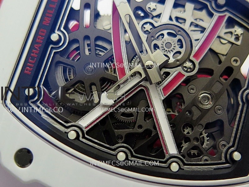 RM67-02 Real White Ceramic Red NTPT Case 1:1 Best Edition Skeleton Dial On Red Nylon strap CRMA7 Clone