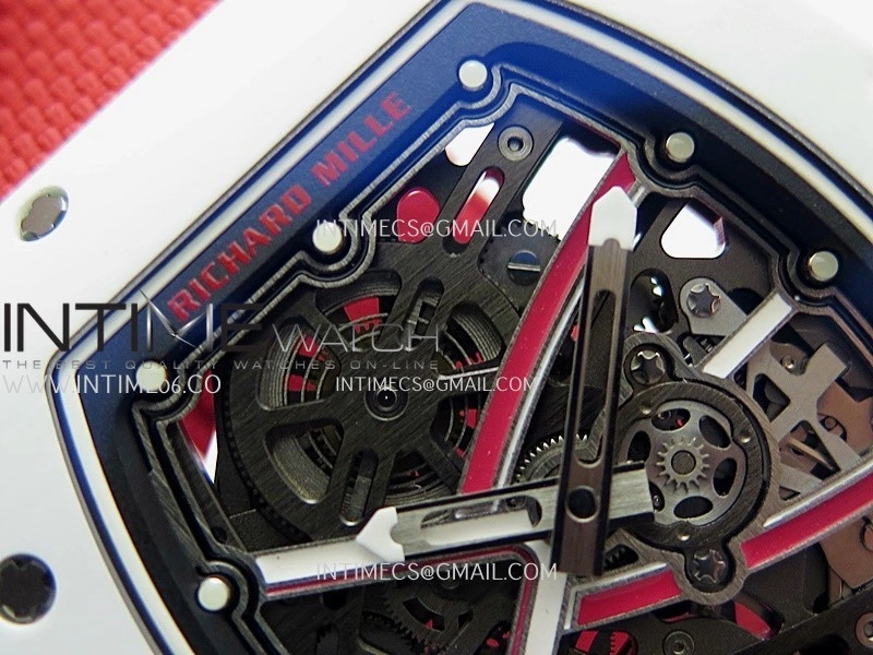 RM67-02 Real White Ceramic Red NTPT Case 1:1 Best Edition Skeleton Dial On Red Nylon strap CRMA7 Clone