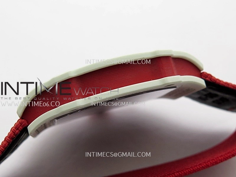 RM67-02 Real White Ceramic Red NTPT Case 1:1 Best Edition Skeleton Dial On Red Nylon strap CRMA7 Clone