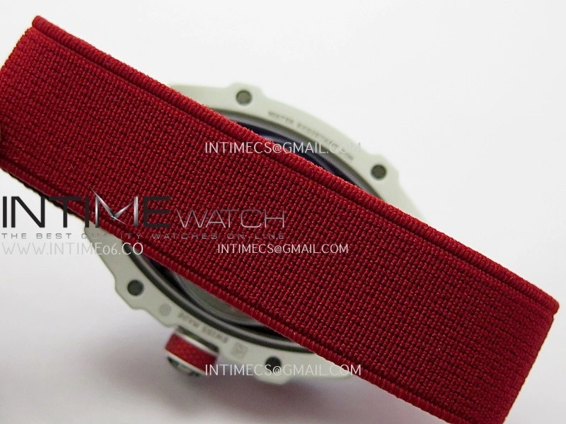 RM67-02 Real White Ceramic Red NTPT Case 1:1 Best Edition Skeleton Dial On Red Nylon strap CRMA7 Clone