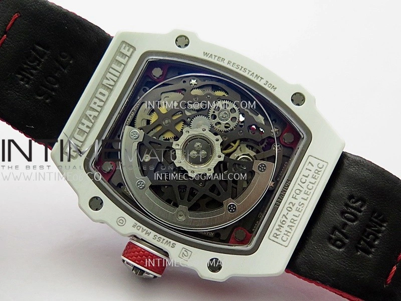 RM67-02 Real White Ceramic Red NTPT Case 1:1 Best Edition Skeleton Dial On Red Nylon strap CRMA7 Clone