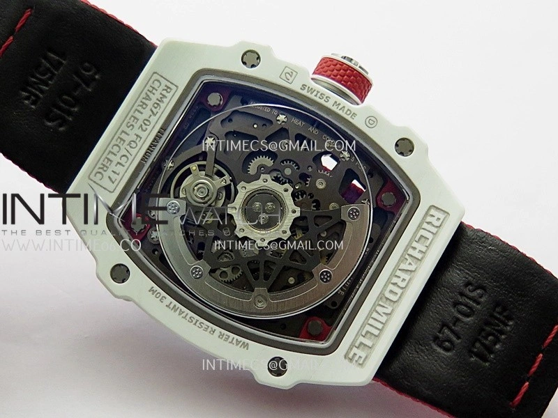 RM67-02 Real White Ceramic Red NTPT Case 1:1 Best Edition Skeleton Dial On Red Nylon strap CRMA7 Clone