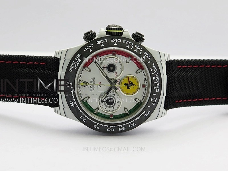 Daytona DIW Ferrari White Carbon SONIC 1:1 Best Edition White Dial On Black Nylon Strap SA4130
