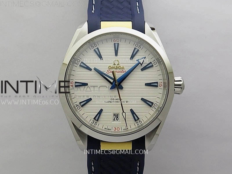 Aqua Terra 150M Master Chronometers N1F Best Edition White Textured Dial Blue Markers on Blue Rubber Strap A8900