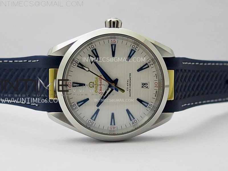 Aqua Terra 150M Master Chronometers N1F Best Edition White Textured Dial Blue Markers on Blue Rubber Strap A8900