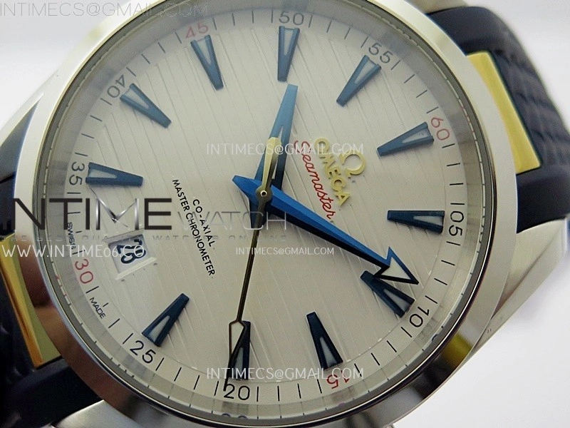 Aqua Terra 150M Master Chronometers N1F Best Edition White Textured Dial Blue Markers on Blue Rubber Strap A8900