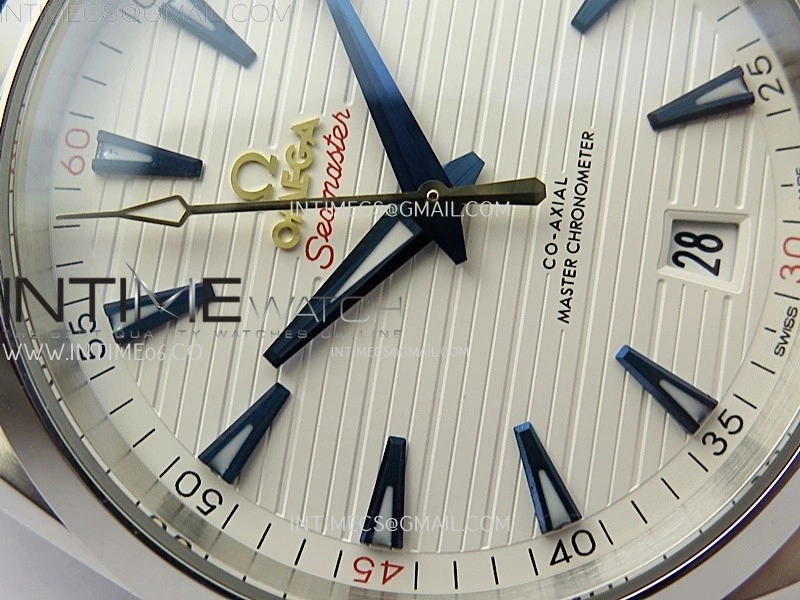 Aqua Terra 150M Master Chronometers N1F Best Edition White Textured Dial Blue Markers on Blue Rubber Strap A8900