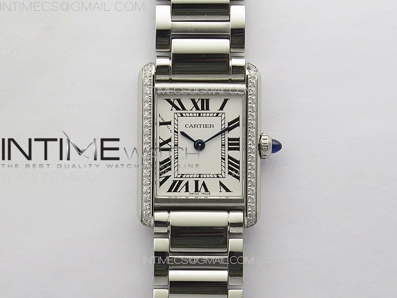 Tank Louis Ladies 22mm SS Dia Bezel 8848F 1:1 Best Edition White Dial on SS Bracelet Ronda Quartz