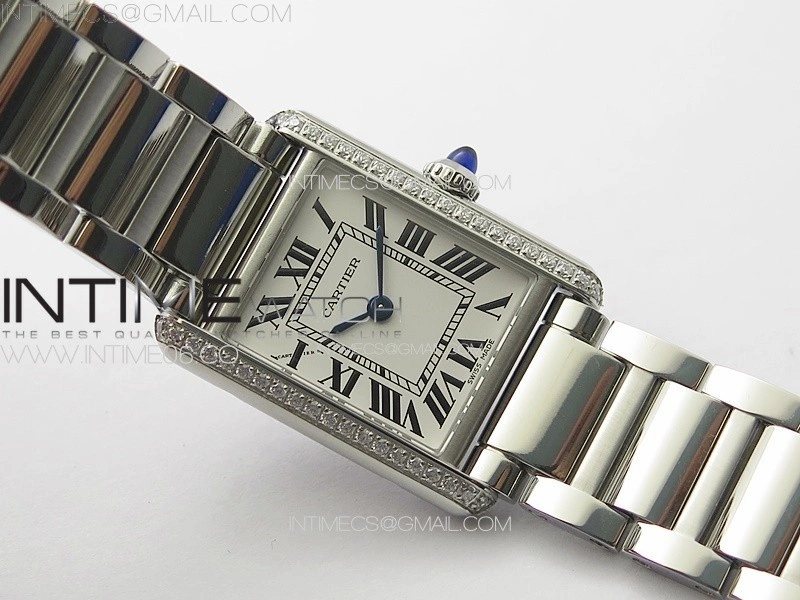 Tank Louis Ladies 22mm SS Dia Bezel 8848F 1:1 Best Edition White Dial on SS Bracelet Ronda Quartz
