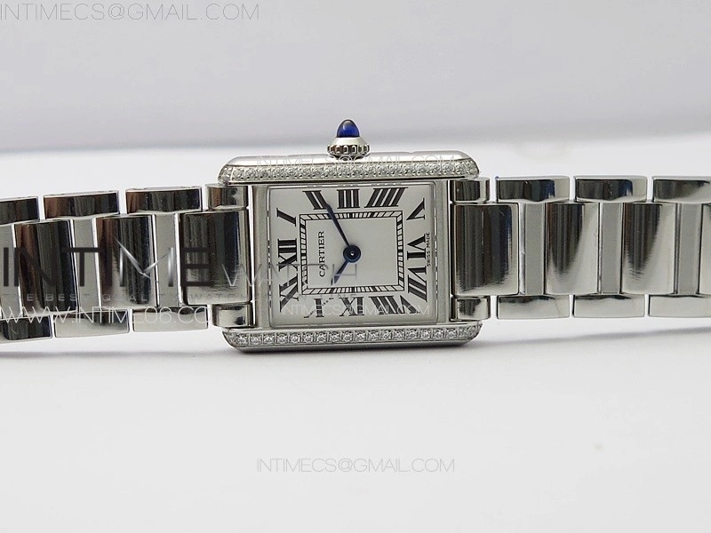 Tank Louis Ladies 22mm SS Dia Bezel 8848F 1:1 Best Edition White Dial on SS Bracelet Ronda Quartz