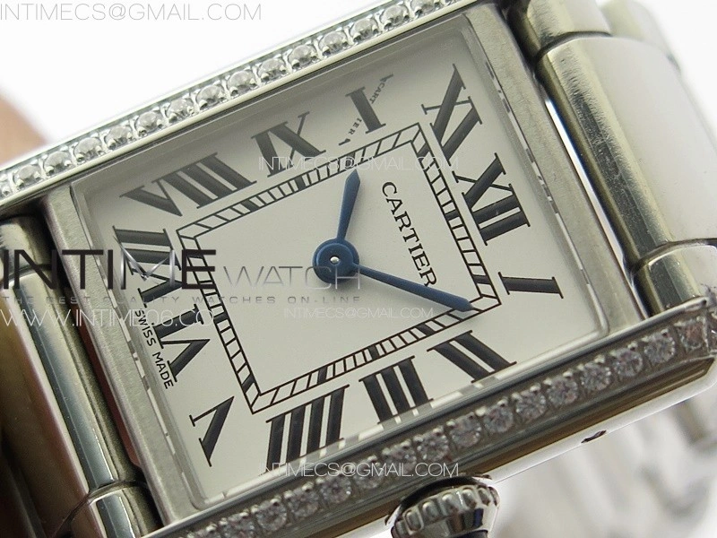 Tank Louis Ladies 22mm SS Dia Bezel 8848F 1:1 Best Edition White Dial on SS Bracelet Ronda Quartz
