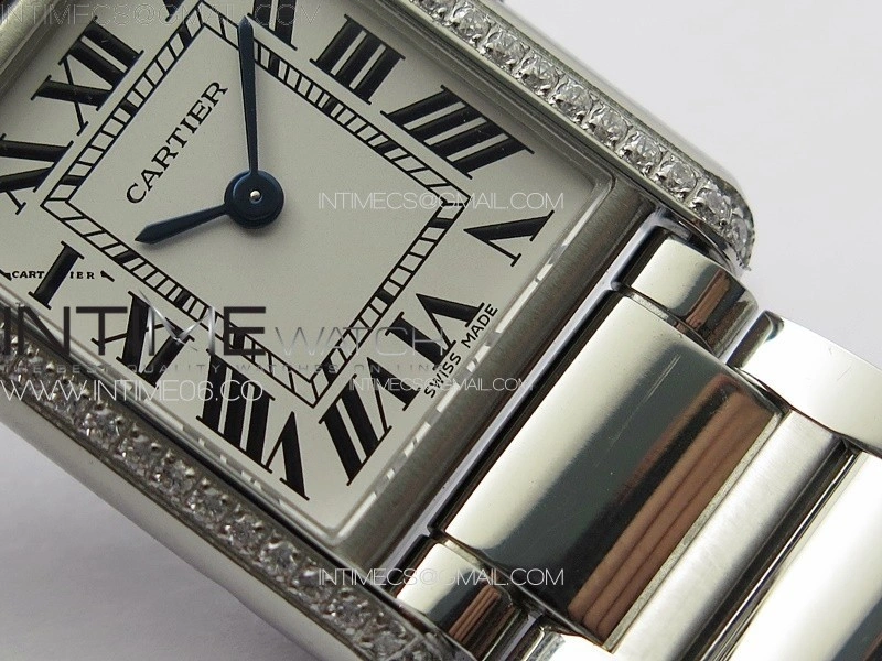 Tank Louis Ladies 22mm SS Dia Bezel 8848F 1:1 Best Edition White Dial on SS Bracelet Ronda Quartz