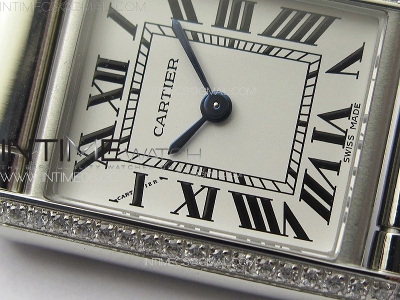 Tank Louis Ladies 22mm SS Dia Bezel 8848F 1:1 Best Edition White Dial on SS Bracelet Ronda Quartz