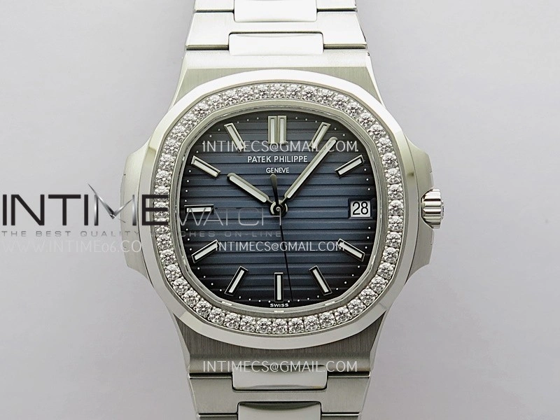 Nautilus 5711 1A 3KF 1:1 Best Edition Diamonds Bezel Blue Textured Dial on SS Bracelet A324 Super Clone V2