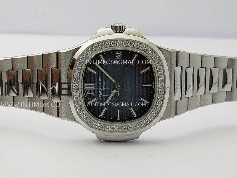 Nautilus 5711 1A 3KF 1:1 Best Edition Diamonds Bezel Blue Textured Dial on SS Bracelet A324 Super Clone V2
