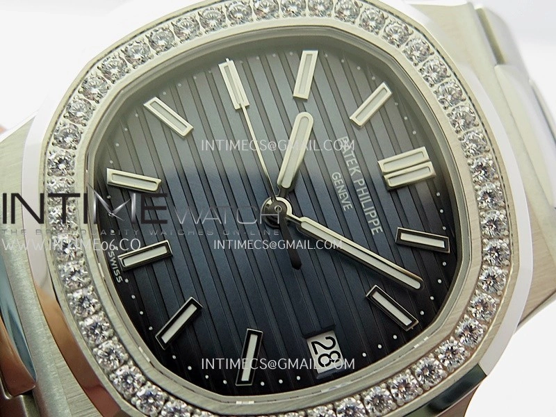 Nautilus 5711 1A 3KF 1:1 Best Edition Diamonds Bezel Blue Textured Dial on SS Bracelet A324 Super Clone V2