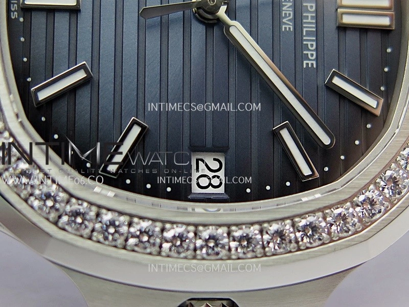 Nautilus 5711 1A 3KF 1:1 Best Edition Diamonds Bezel Blue Textured Dial on SS Bracelet A324 Super Clone V2