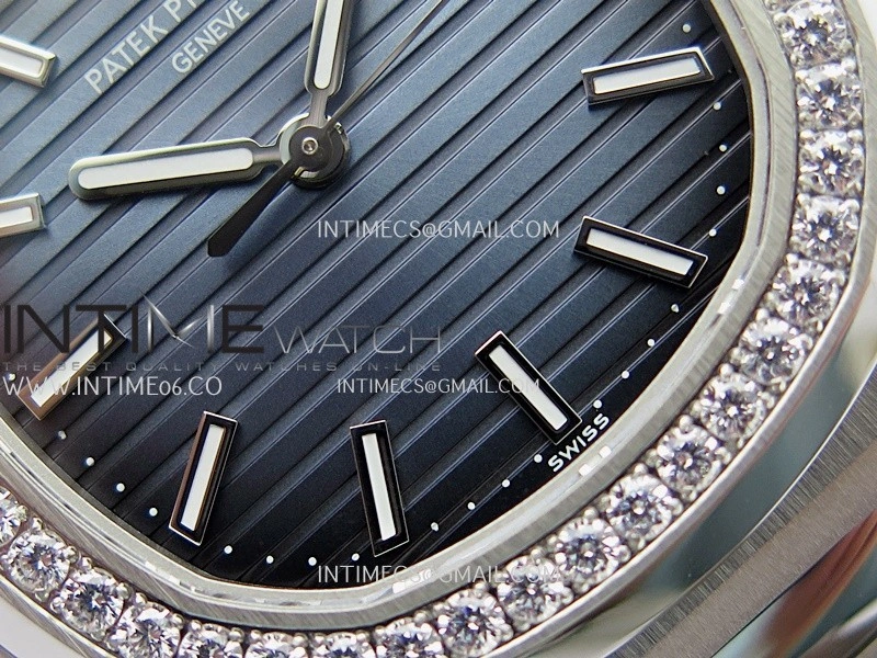 Nautilus 5711 1A 3KF 1:1 Best Edition Diamonds Bezel Blue Textured Dial on SS Bracelet A324 Super Clone V2