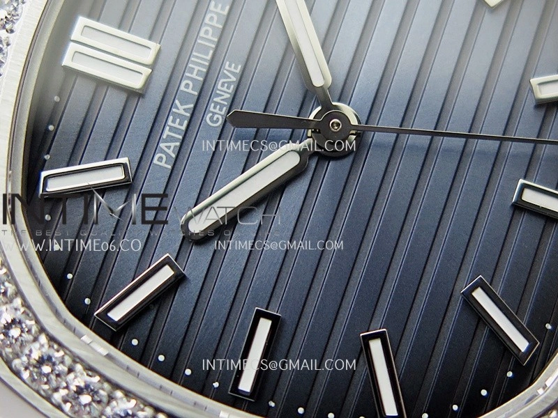 Nautilus 5711 1A 3KF 1:1 Best Edition Diamonds Bezel Blue Textured Dial on SS Bracelet A324 Super Clone V2