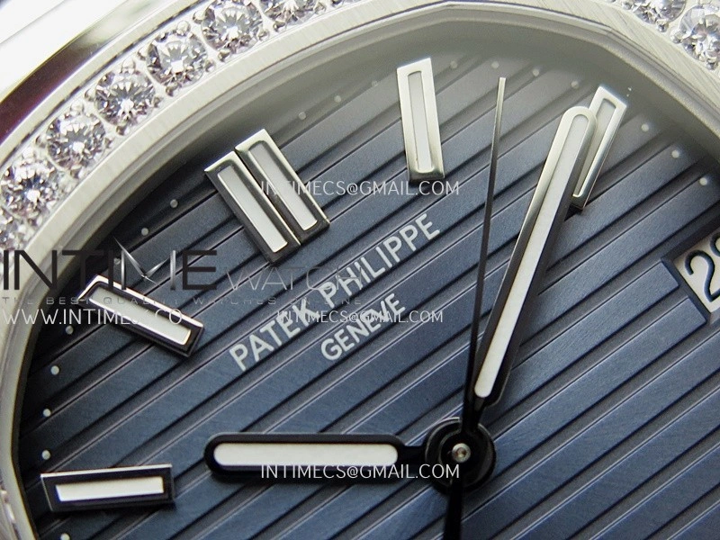 Nautilus 5711 1A 3KF 1:1 Best Edition Diamonds Bezel Blue Textured Dial on SS Bracelet A324 Super Clone V2