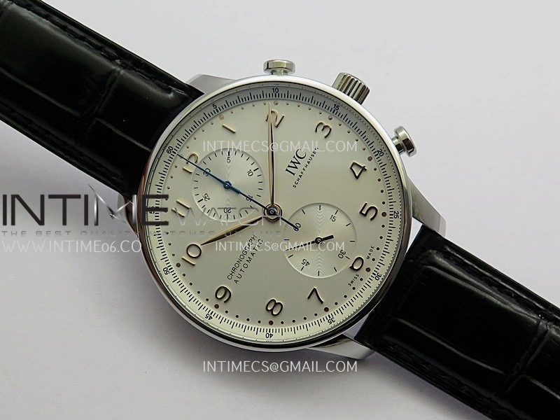Portuguese Chrono IW371604 SS APSF 1:1 Best Edition Silver Dial RG Marker On Black Leather Strap Asian Super Clone 69355