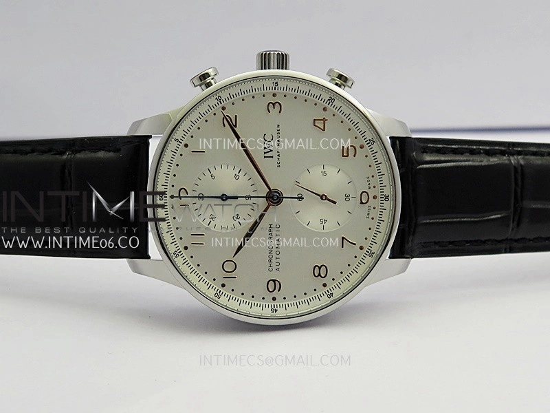 Portuguese Chrono IW371604 SS APSF 1:1 Best Edition Silver Dial RG Marker On Black Leather Strap Asian Super Clone 69355