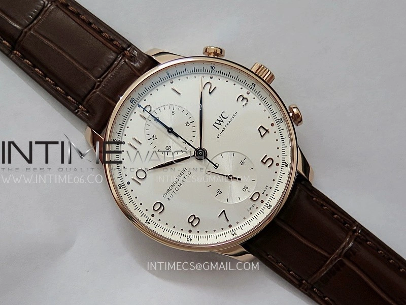 Portuguese Chrono IW371611 RG APSF 1:1 Best Edition Silver Dial RG Marker On Brown Leather Strap Asian Super Clone 69355