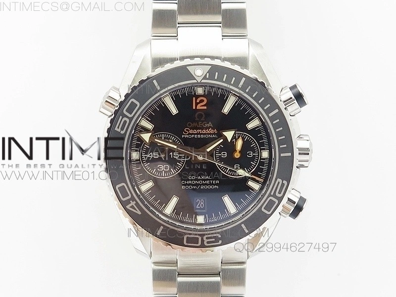 Planet Ocean Master Chronometer Chrono SS OM 1:1 Best Edition Black Dial Orange Numeral on SS Bracelet A9300