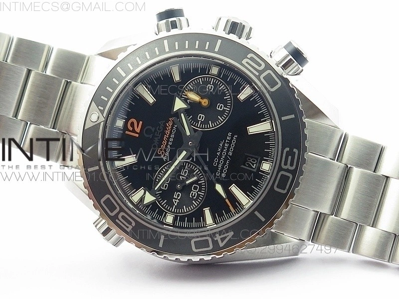 Planet Ocean Master Chronometer Chrono SS OM 1:1 Best Edition Black Dial Orange Numeral on SS Bracelet A9300