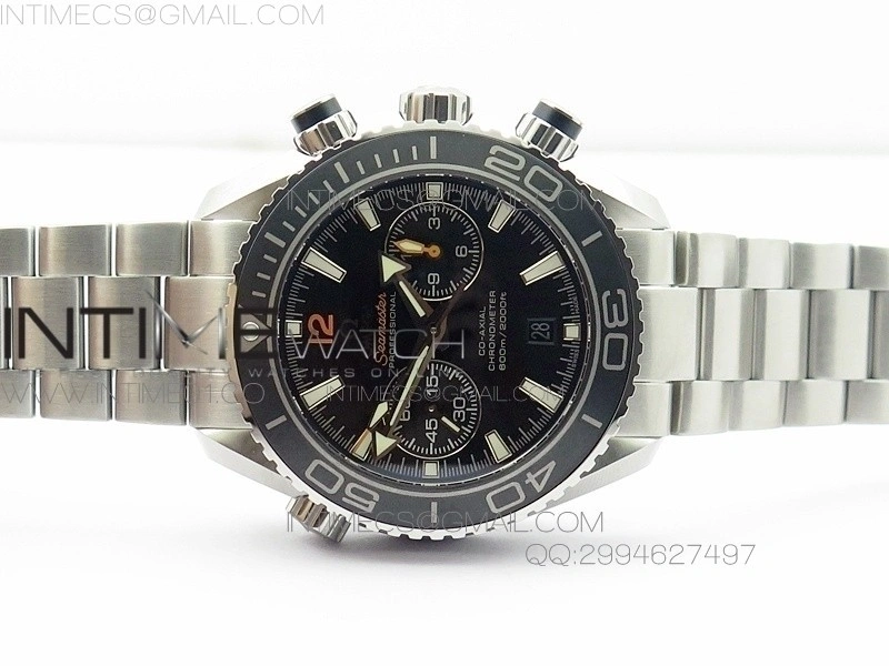 Planet Ocean Master Chronometer Chrono SS OM 1:1 Best Edition Black Dial Orange Numeral on SS Bracelet A9300