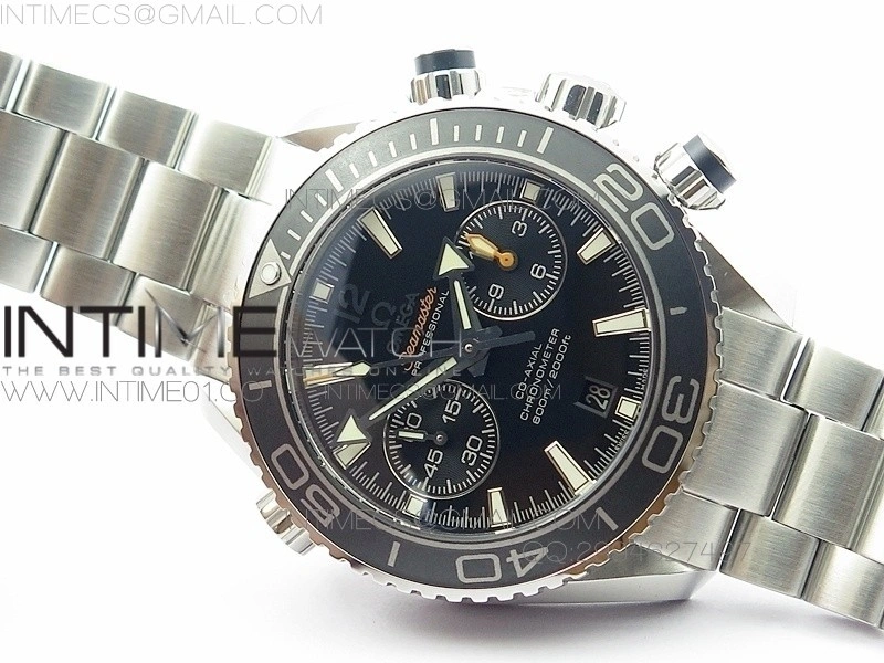 Planet Ocean Master Chronometer Chrono SS OM 1:1 Best Edition Black Dial Silver Numeral on SS Bracelet A9300