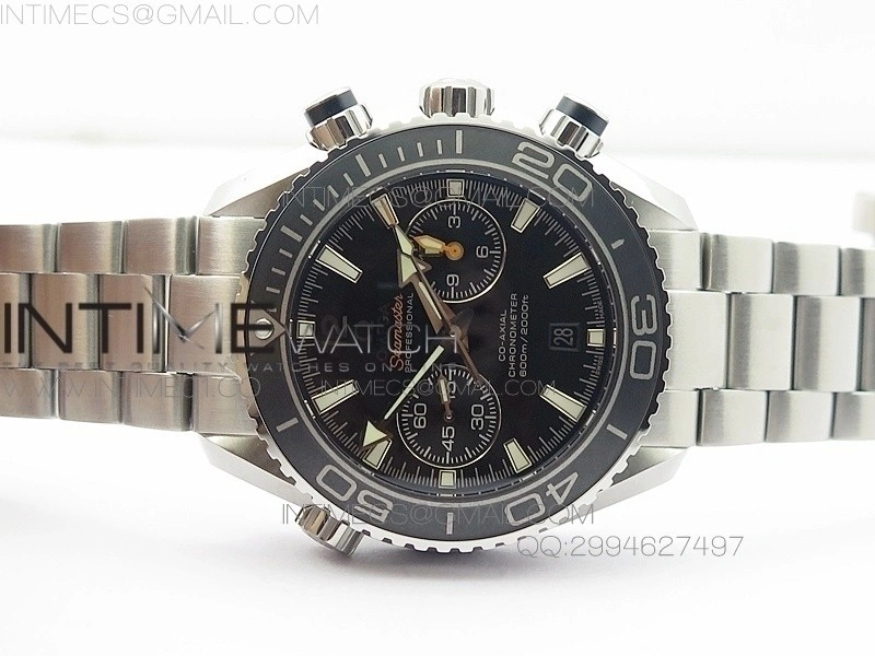 Planet Ocean Master Chronometer Chrono SS OM 1:1 Best Edition Black Dial Silver Numeral on SS Bracelet A9300